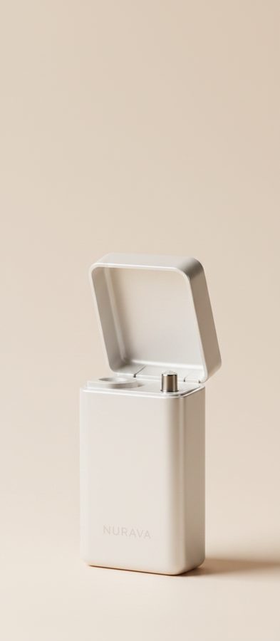 Pearl Nurava floss case on a warm off-white background